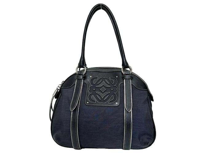 Borsa a mano in tela di nylon e pelle Loewe Anagram Nero