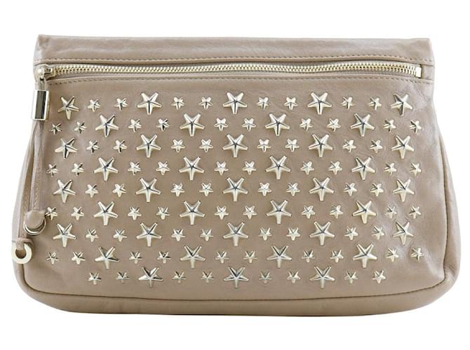 Pochette in pelle con borchie a stella Jimmy Choo Beige
