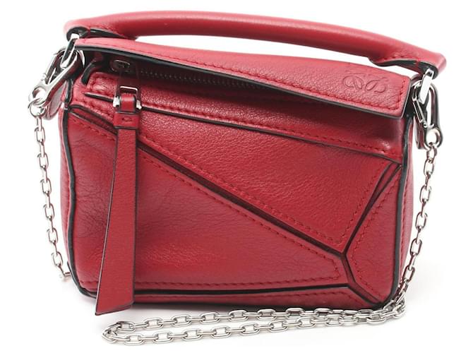 Borsa a mano in pelle Loewe Puzzle Rosso