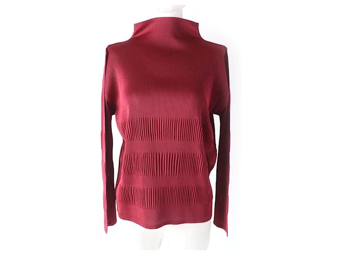 T-shirt a maniche lunghe con collo alto Issey Miyake Bordò