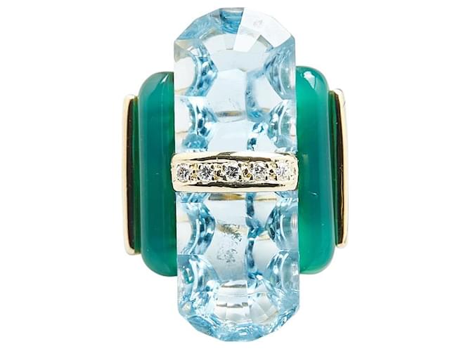 Autre Marque Anello in diamante con topazio blu calcedonio Au750 D'oro