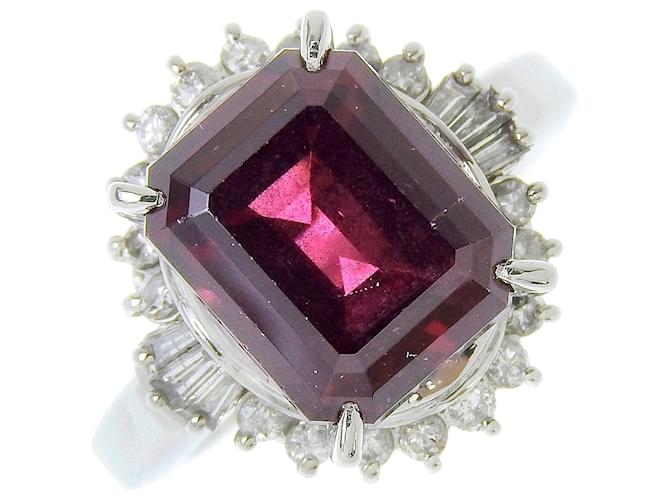 Autre Marque Anello in diamante di granato in platino Pt900 Argento