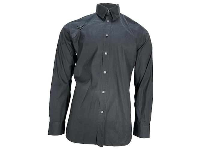 Camicia a maniche lunghe in cotone nero con dettaglio di imbracatura Alexander Mcqueen