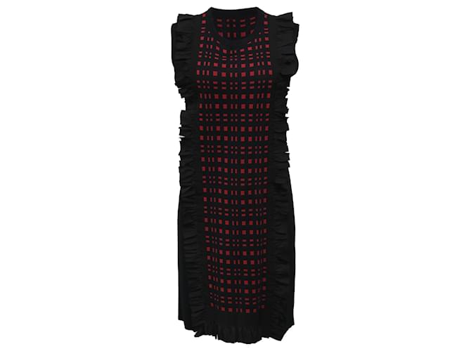 Abito mini a righe con volant Fendi in viscosa nera e rossa Nero