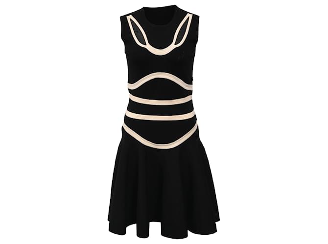 Abito mini senza maniche in lana nera con ritagli di Alexander McQueen Nero