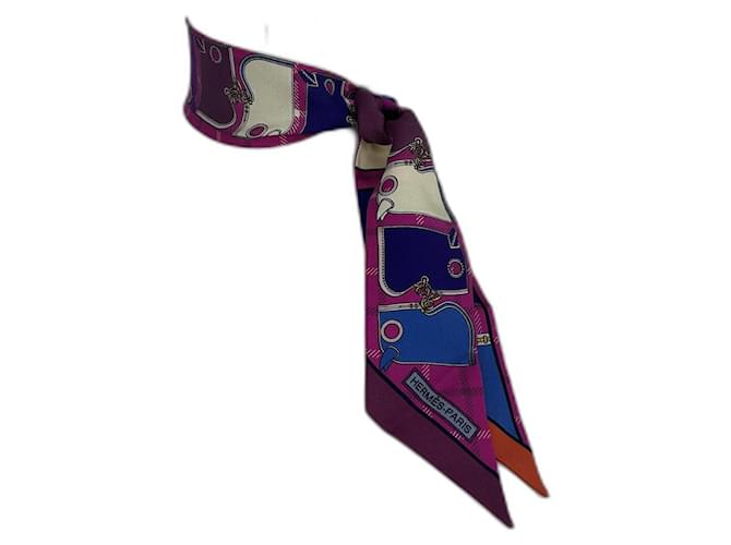 Twilly fucsia "Camails" di Hermès Rosa Blu Arancione Giallo Bianco sporco Fuschia