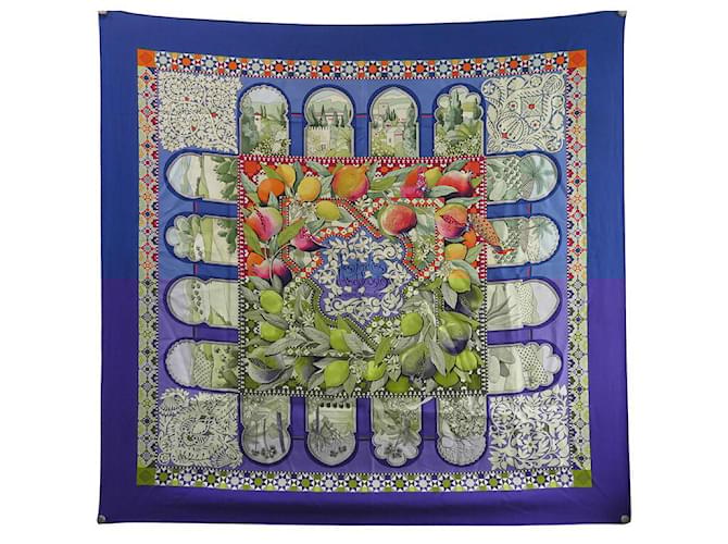 Aline Hermès SCIALLE HERMES I GIARDINI DI ANDALUSIA HONORE QUADRO 90 IN SETA BLU