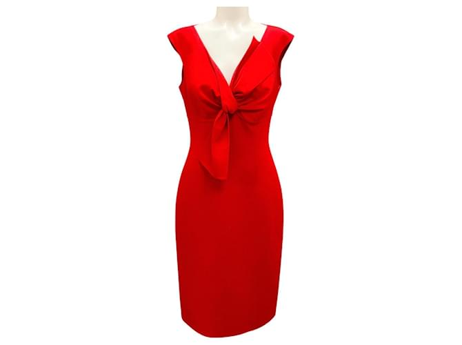 Abito in lana stretch rosso con nodo frontale Oscar de la Renta Autunno 2017