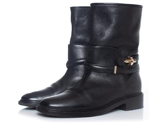 Balenciaga stivali da biker in pelle nera grana Nero
