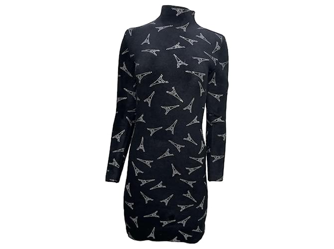 Abito maglione a collo alto in lana nera Balenciaga Eiffel Paris in cristallo Nero