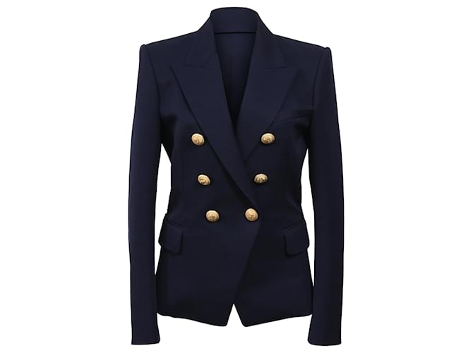 Blazer doppiopetto in lana blu navy con bottoni decorati Balmain