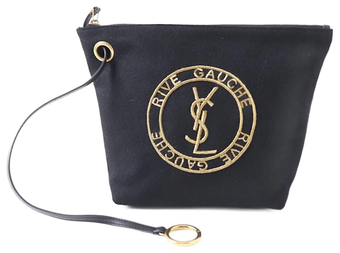 Yves Saint Laurent Pochette in lana e pelle Saint Laurent nera e dorata Nero