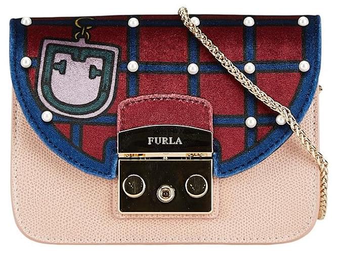 Borsa a spalla in pelle di velluto Metropolis di Furla Rosa