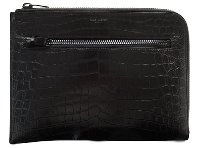 Clutch in pelle nera goffrata Saint Laurent Nero