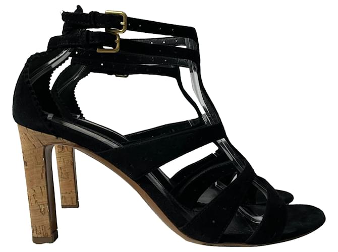 Sandali Cage Saint Laurent in Camoscio Nero