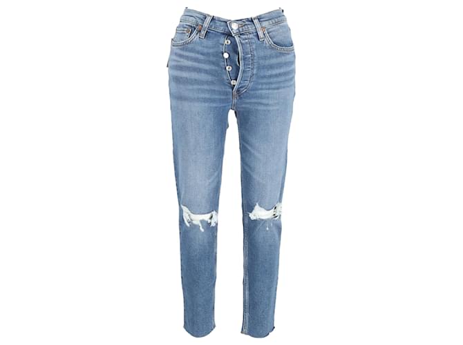 Jeans slim-fit strappati con bottoni Re/Done in denim blu di cotone Blu chiaro