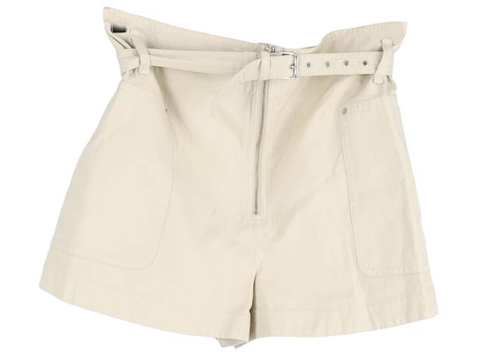 Pantaloni corti belted Parana in cotone-lino bianco di Isabel Marant Étoile Crudo
