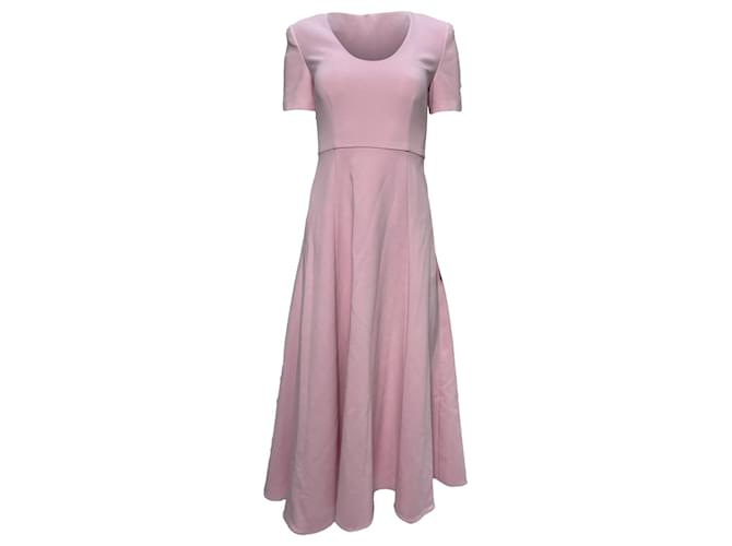 Abito midi con scollo a barca e maniche corte in lana rosa di Roland Mouret