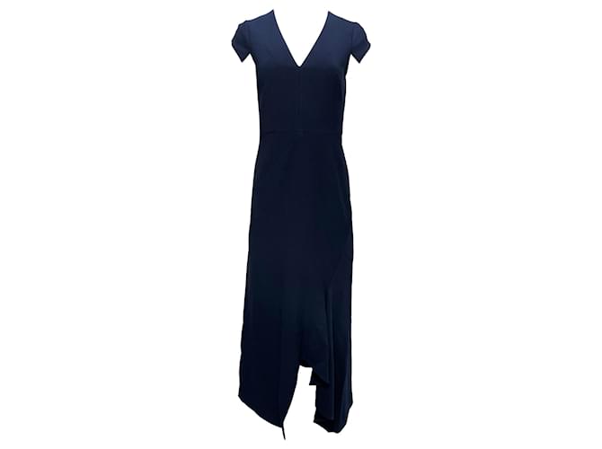 Abito midi asimmetrico con scollo a V di Roland Mouret Kinglake in poliestere blu navy