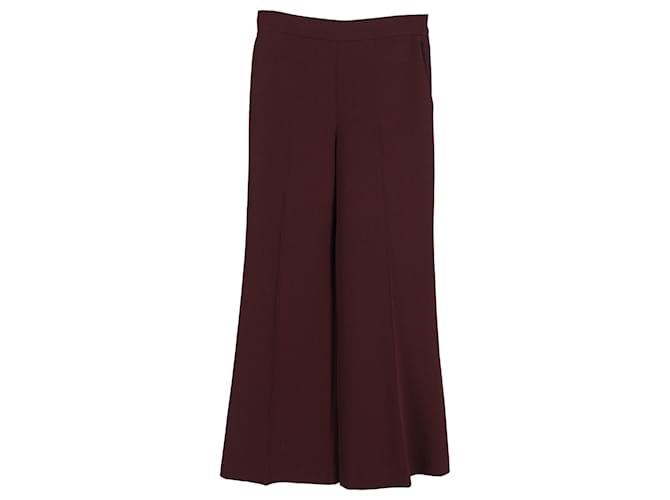 Pantaloni a gamba larga a vita alta Fendi in lana bordeaux Rosso Bordò
