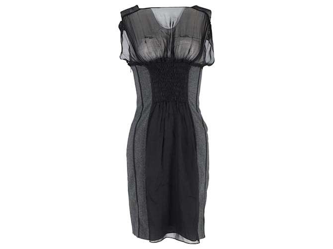 Abito in seta nera arricciato in rete Alberta Ferretti Nero