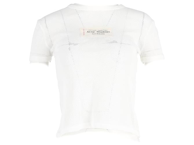 T-shirt in cotone bianco con patch logo Acne Studios in rete