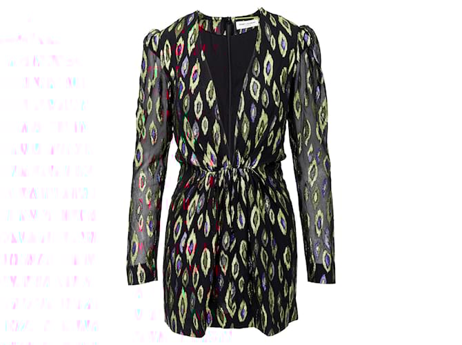 Abito da cocktail in jacquard pavone Saint Laurent - anni '20 Nero