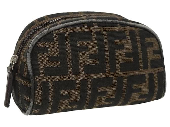 Pochette in tela Zucca FENDI marrone nero Auth fm4108