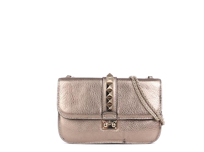 Valentino Garavani VALENTINO - Borsa a spalla Valentino Glam Lock in pelle metallizzata dorata D'oro