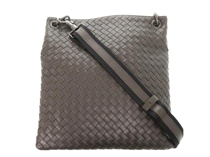 Borsa a Spalla in Pelle Intrecciato di Bottega Veneta Marrone scuro