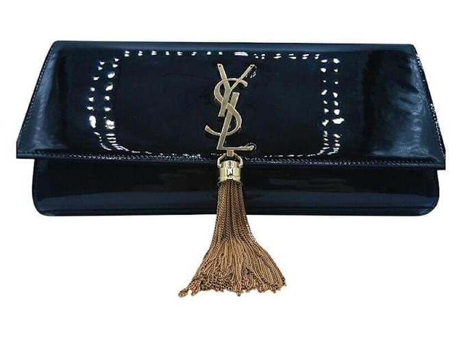 Yves SAINT LAURENT Borsa a Mano Kate Clutch Pelle Verniciata Nera Nero