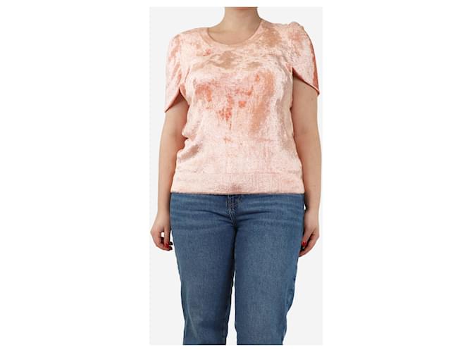 Dries Van Noten Maglione di velluto rosa a maniche corte - taglia M