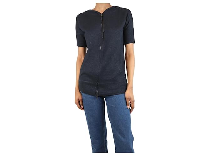 Loro Piana Hoodie in cashmere blu a maniche corte - taglia UK 6