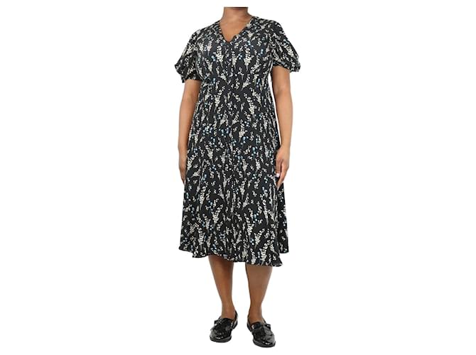 Erdem Abito midi in seta stampata floreale nera - taglia UK 14 Nero