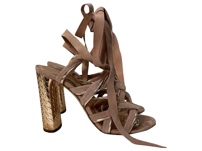 Sandali con tacco testurizzati avvolgenti Casadei in suede rosa Marrone