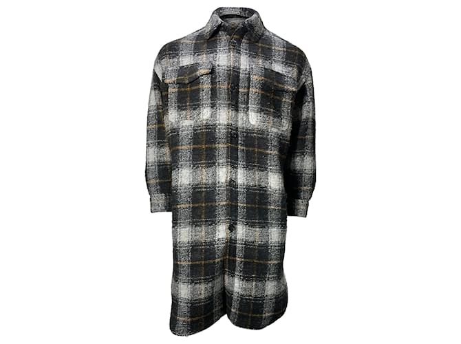 Cappotto camicia a bottoni singoli in lana multicolore a quadri Isabel Marant