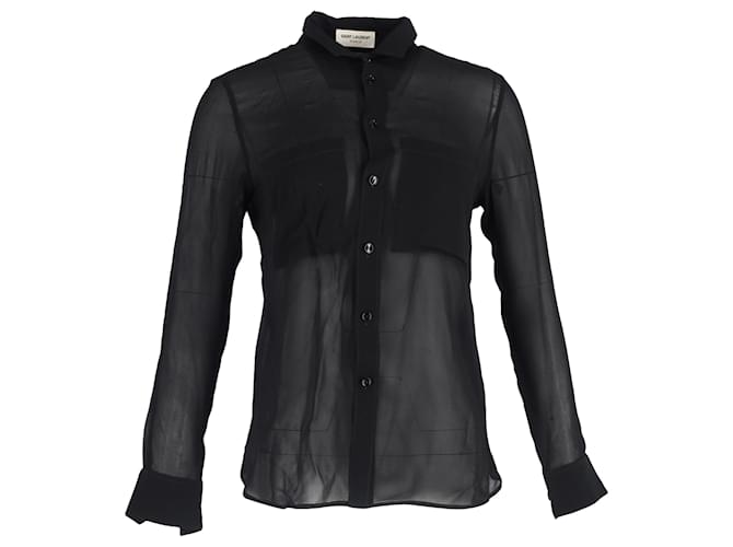 Camicia trasparente a maniche lunghe Saint Laurent in seta nera Nero