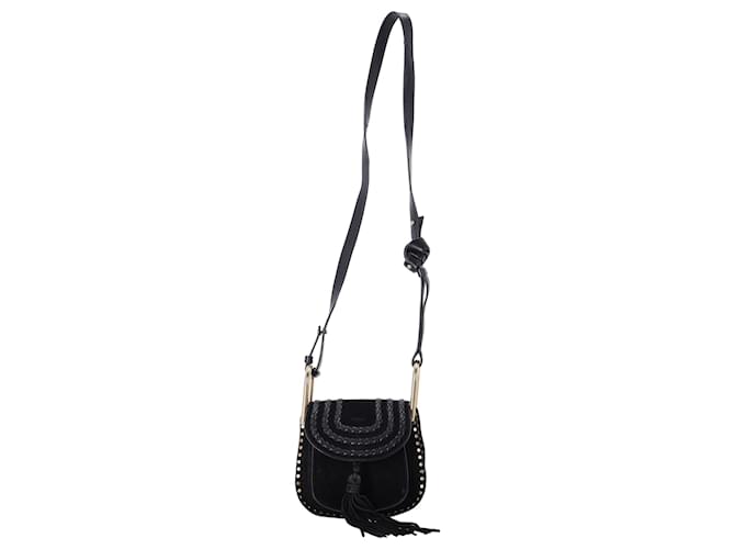 Borsa a tracolla Chloé Mini Hudson in suede nero con cuciture a mano