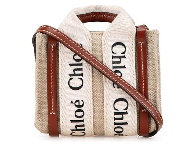 Chloé Borsa a mano in pelle e tela nano Chloe Woody Marrone Beige