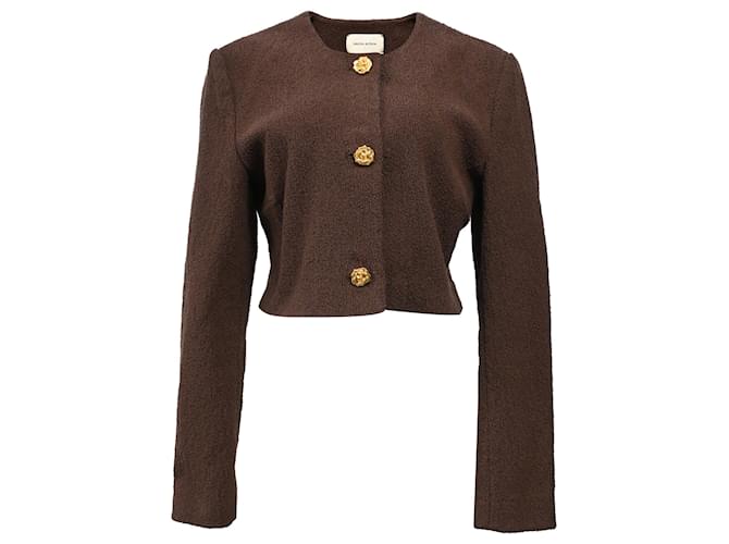 Blazer corto in cotone marrone decorato con flow di Magda Butrym