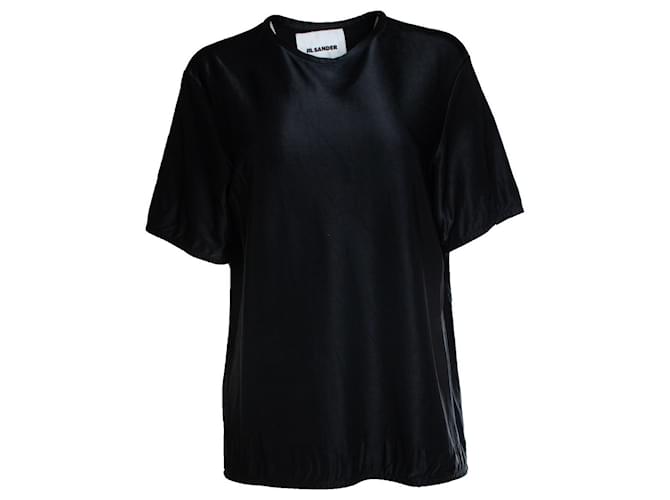 Jil Sander, top nero lucido a maniche corte