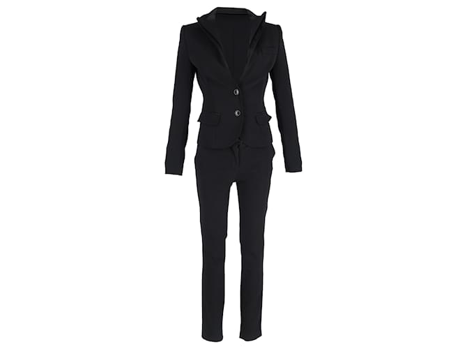 Blazer a un bottone e pantaloni slim in lana nera di Dolce & Gabbana Nero