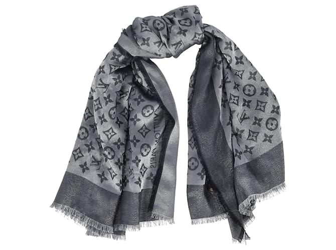 Sciarpa Monogram Louis Vuitton in misto seta e lana grigia Grigio