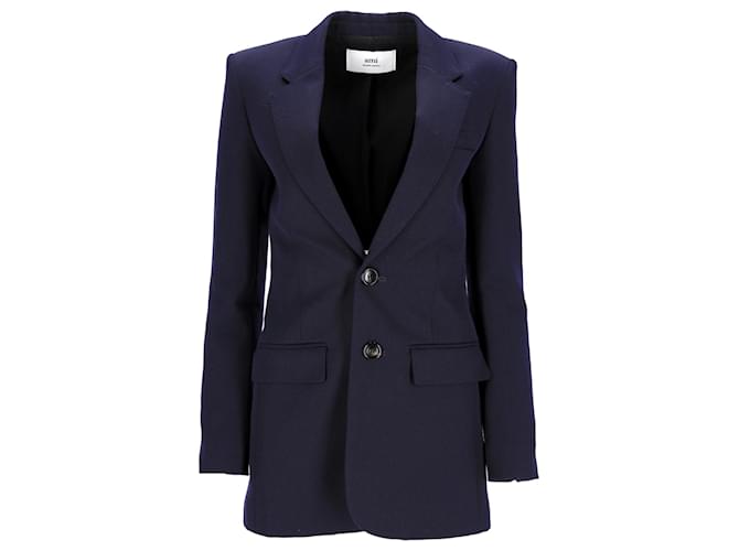 Blazer monopetto in lana blu navy Ami