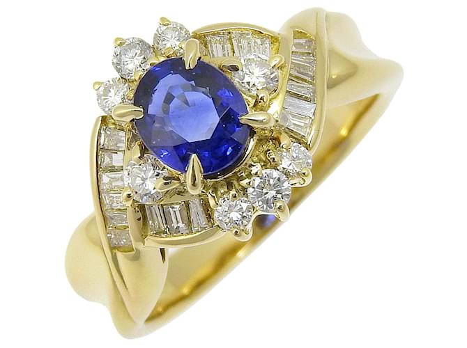 Autre Marque Anello in oro K18 con zaffiro e diamante D'oro