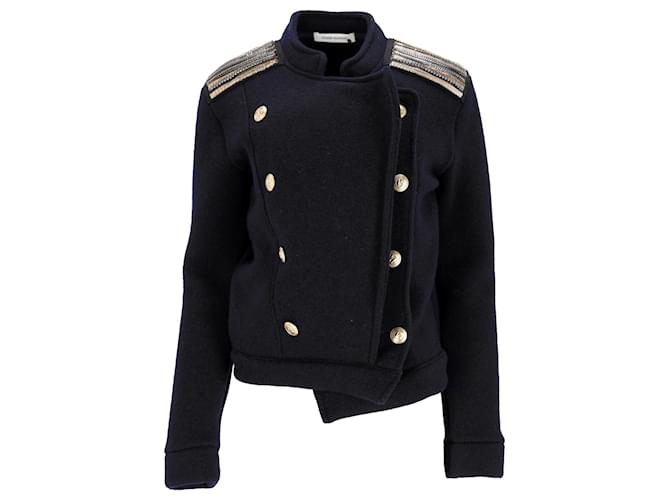 Blazer in lana blu navy con spalline decorate di Pierre Balmain