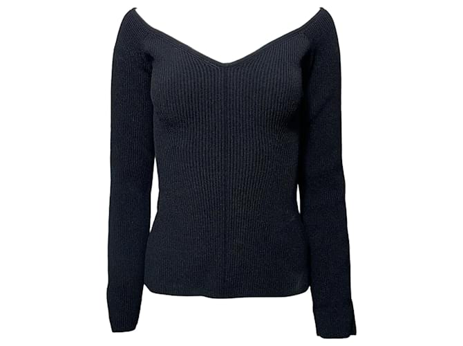 Maglione a coste Khaite Luella off-the-shoulder in viscosa nera Nero