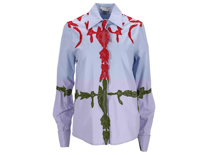 Camicia a maniche lunghe in cotone azzurro chiaro con applicazione in pizzo Givenchy Blu Blu chiaro