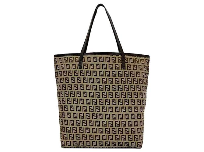 Zucchino Borsa tote in tela e pelle beige e marrone Fendi