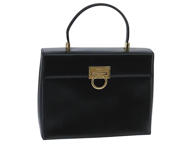 Borsa a mano in pelle nera e oro Gancini di Salvatore Ferragamo Auth bs19613 Nero D'oro